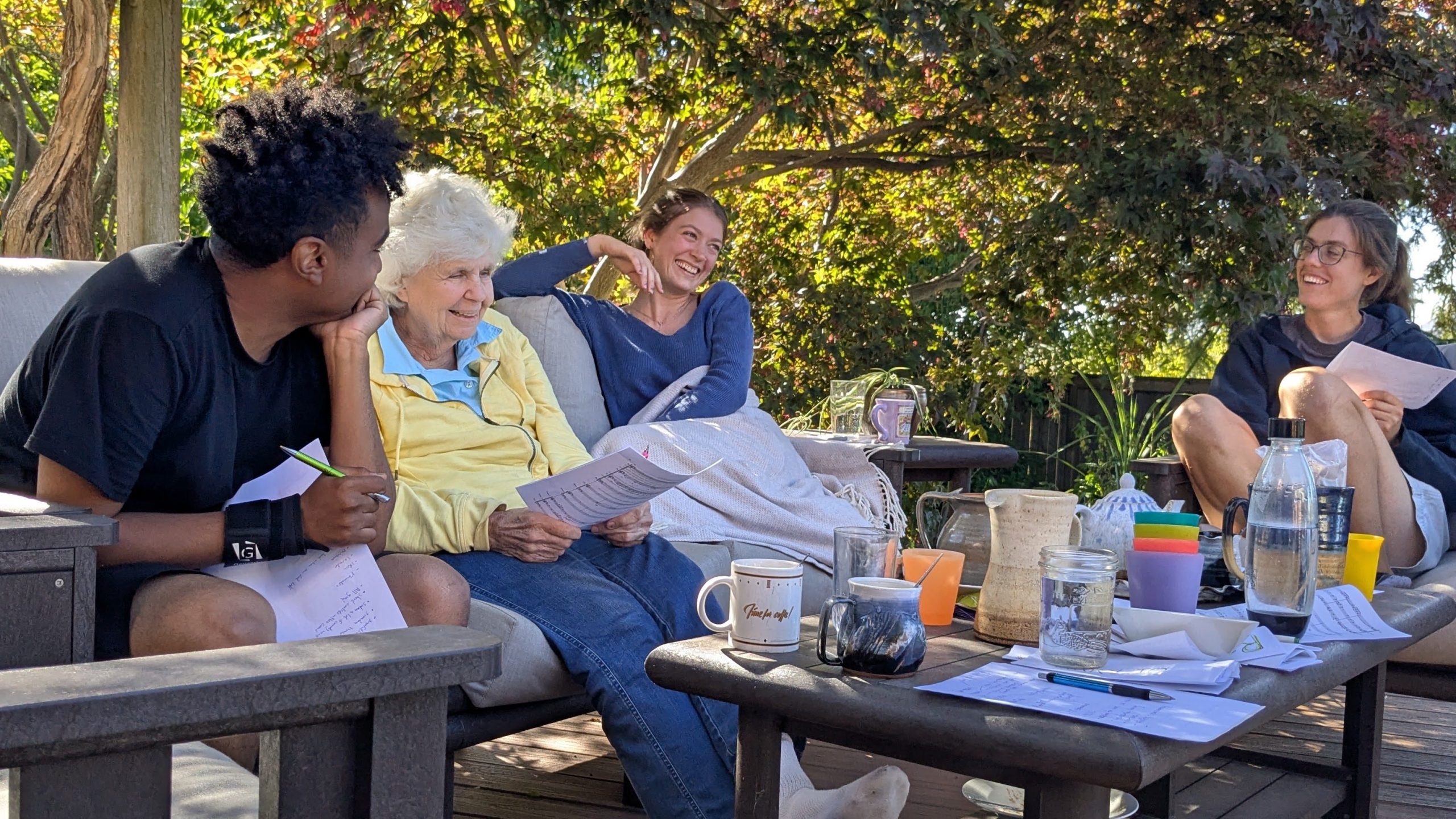 Picture of house coordinator chatting on a patio